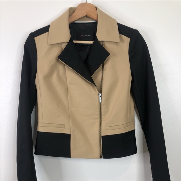 Banana Republic Black and Tan Color block Contrast Moto Jacket Blazer Like New - Picture 3 of 9